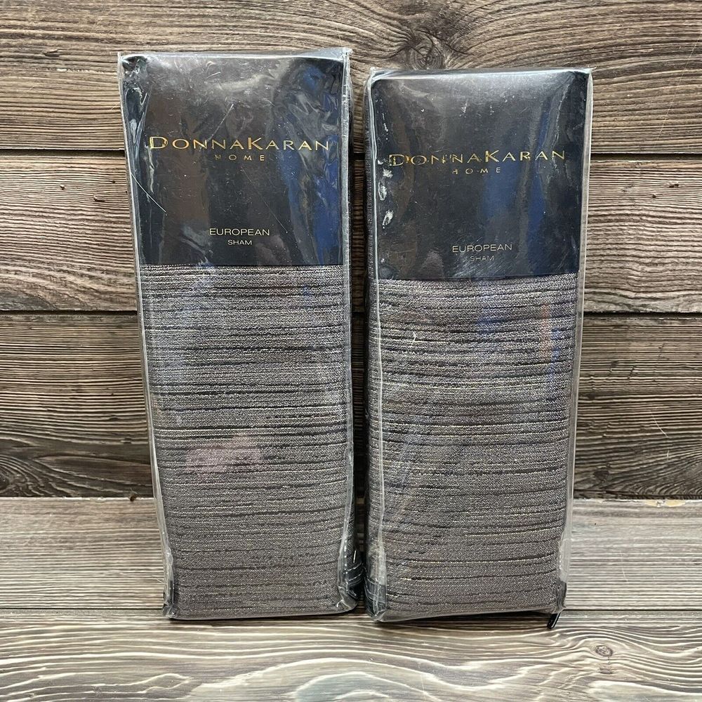 Donna Karan‎ Radiance Quilt Jacquard Set/2 Euro Shams Charcoal Gold 26"x26" $510